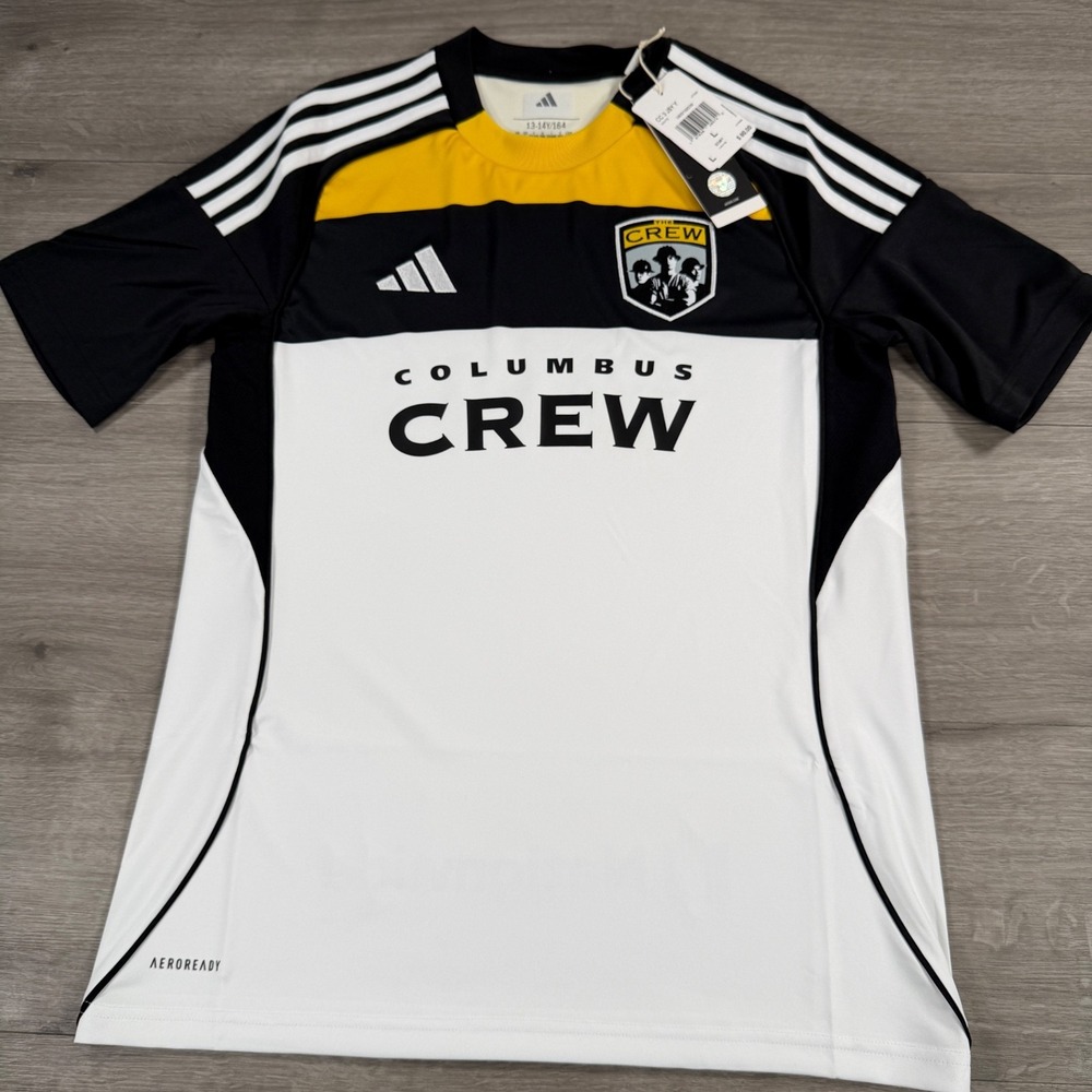Adidas Columbus Crew MLS Soccer Jersey Youth Size Large White Black Gold JI7339